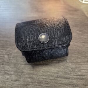 Coach Black Signature Leather Large Airpods Case